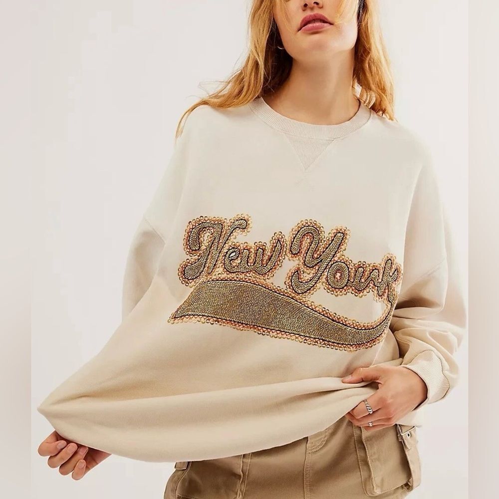 Free People BaliβDrifter Sweatshirt Beaded New York Size Small | $198